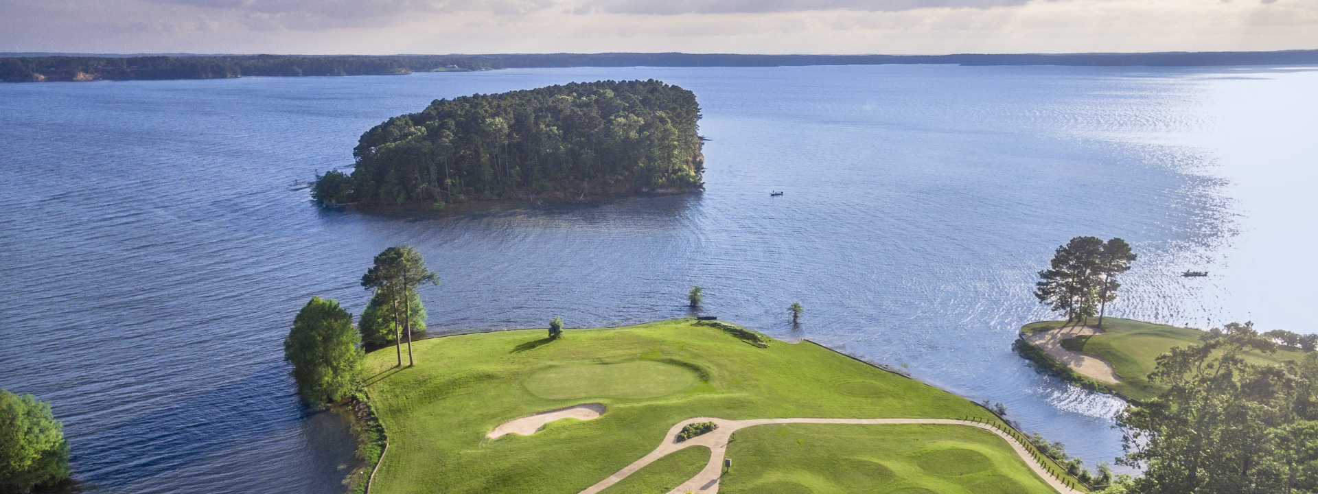 aerial view of golf and island